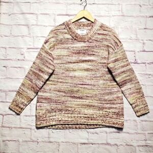 Old Navy Oversized Peplum Sweater Womens Medium Pink White Green Knit Cozy Thick